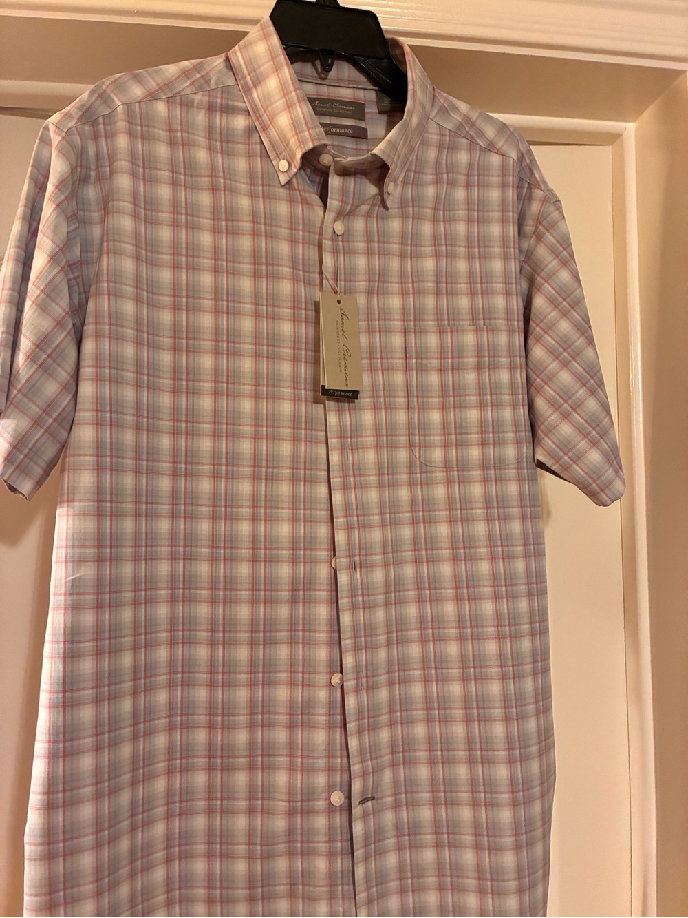 Daniel Cremieux Short-Sleeve Button-Down Plaid Shirt in Pink & White